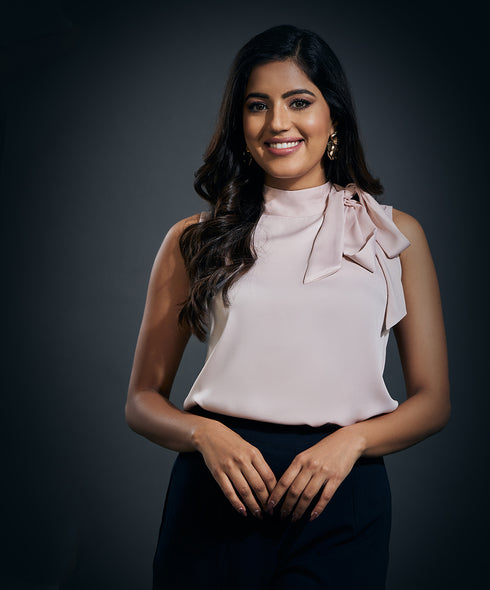 Neck Bow Tie Sleeveless Top-Pink